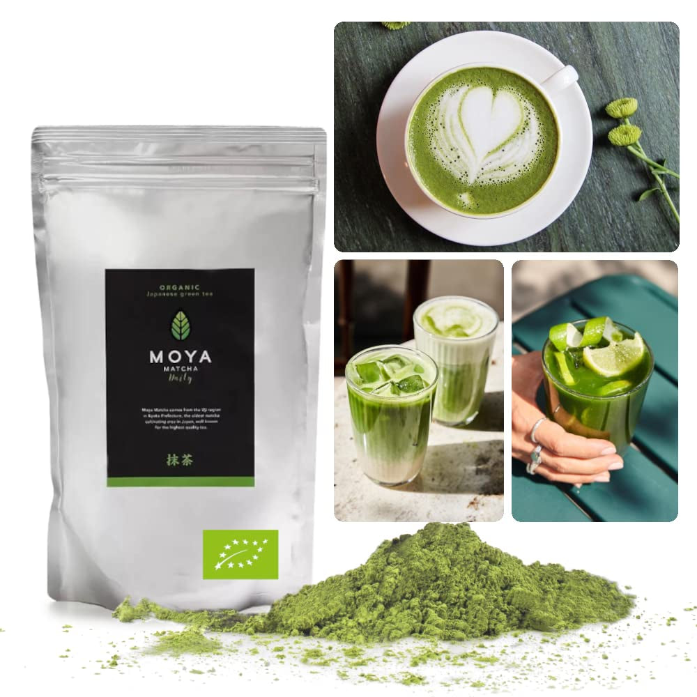 Moya Matcha Bio denní prášek ze zeleného čaje | 250 g denně jakosti (III) | Ideální ke konzumaci s latte, smoothies a limonádami...