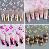 8 Stück Hibiskus Nagel Sticker, 3D Selbstklebende Blumen Nagelaufkleber, Weiß Rosa Gelb Magenta Summer Neonail Sticker, Nail Art Zubehör Nagel Deko Für Frauen