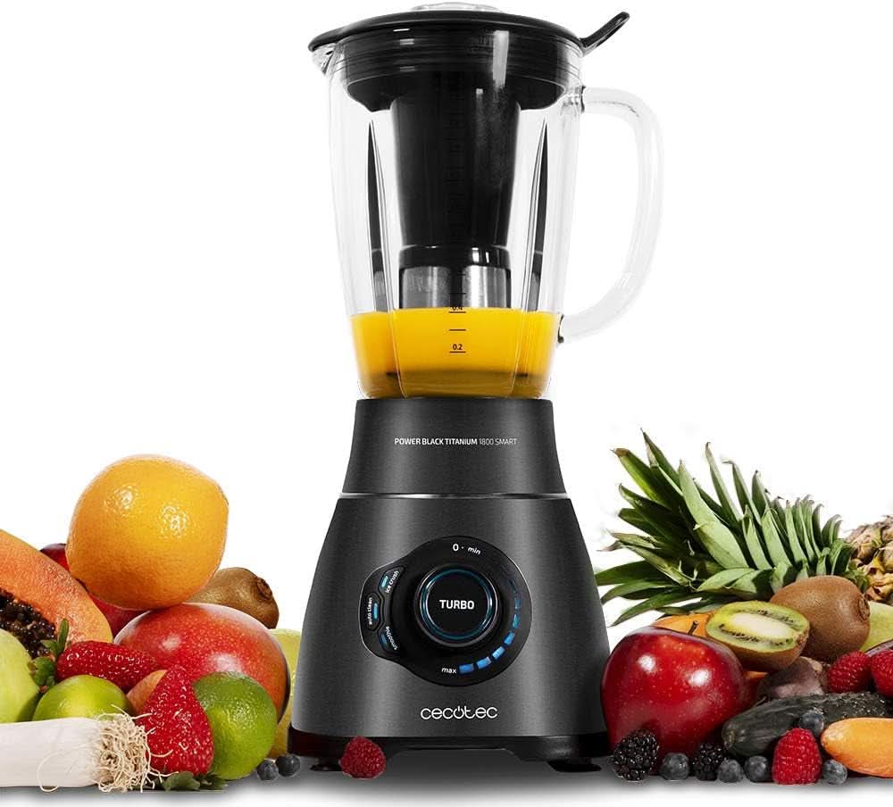Cecotec Standmixer Power Black Titanium 2200MAX Smooth, 2200 W Maximale Leistung, 6 klingen Aus Edelstahl, Ice-Crush-Funktion, Turbo- Und Smoothie-Funktion, Autoclean-Funktion Kitchen Naty Shop Schwarz 2500 W | 1,8 l + 3 programy