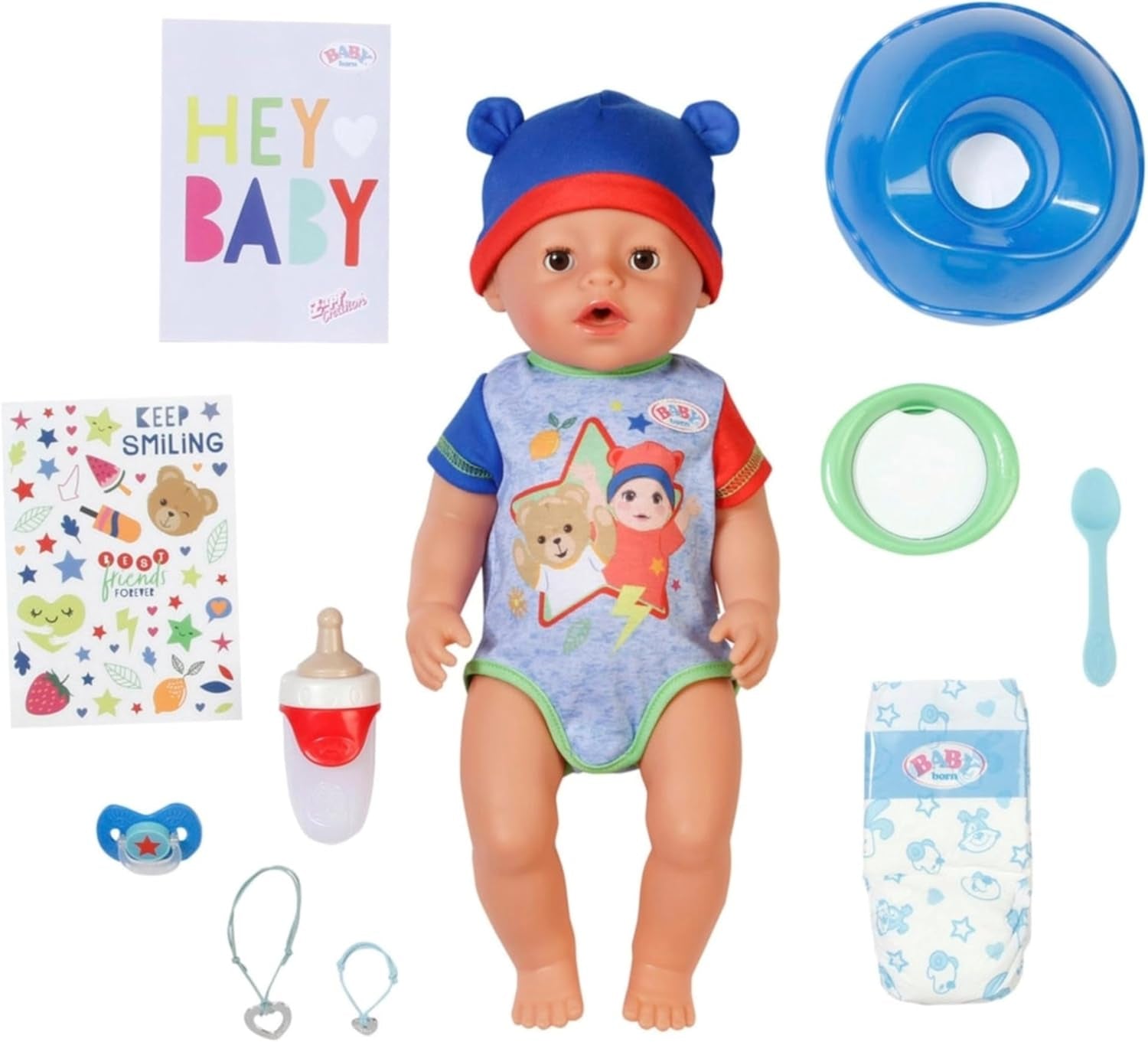 BABY Born Jonas - panenka 43 cm - 10 funkcí včetně příslušenství a matrace - Plně funguje bez baterií - Vhodné pro děti od 3 let