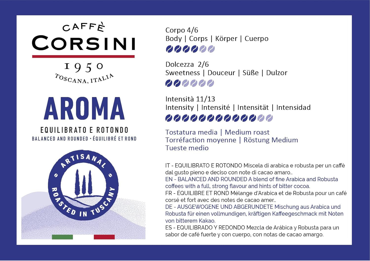 Caffè Corsini - Sada Aromatische Kaffeebohnen Der Perfekte Morgen, Ausgewählter Kaffee, 2x500g + 1Kg Gesamtes Set 2Kg