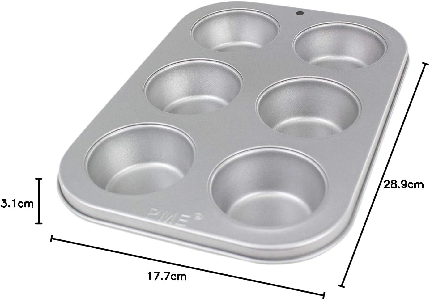 CSB108 Nepřilnavá nádoba na muffiny z uhlíkové oceli, 6 otvorů, nerezová ocel, stříbrná, 28,9 x 17,7 x 3,1 cm pekáče a podnosy Naty Shop