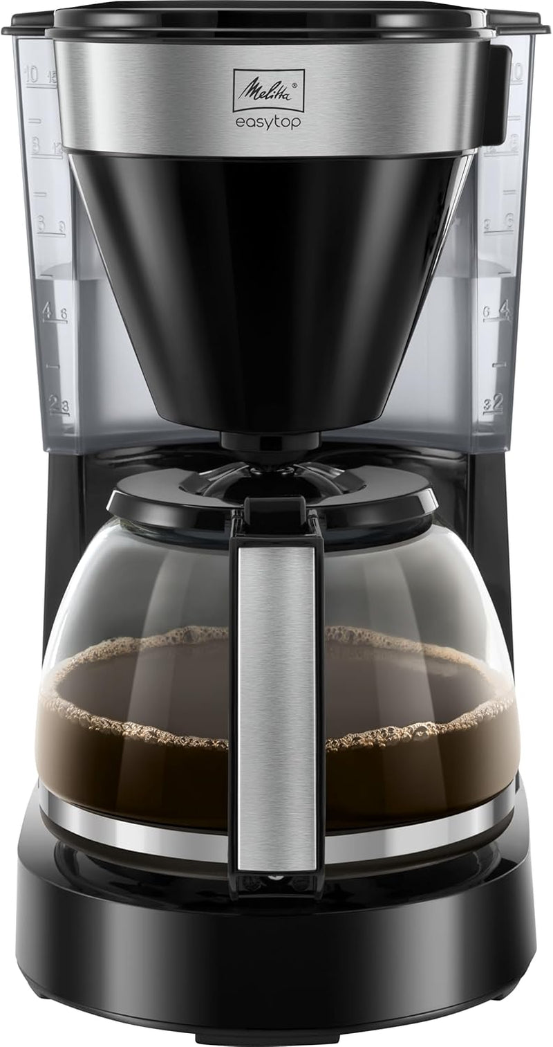 Melitta Easy Top - Espresso kávovar s filtrem a skleněnou karafou, až pro 10 šálků kávy, černá/nerezová ocel
