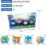 Super Wings Super Pets 4 KS Shine, Golden Boy, Jerome, Ellie Přenosná hračka s přepínatelným výrazem obličeje Bleskový efekt pro 3 4 5 6 7 8letého chlapce Dívka 2palcové akční figurky Naty Shop