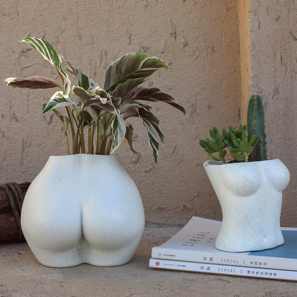 Váza s umělým tělem, květináč s ženským tělem s drenážními otvory, moderní pryskyřičný květináč, moderní design Boho, umělá rostlina v květináči pro interiérové ​​dekorace