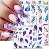 6 Blatt 3D Lila Schmetterling Samolepky na nehty Selbtklebend Nagelaufkleber Schmetterlinge Samolepky na nehty Bunte Blühen Marmor Nagel Stickers Regenbogen Welle Linien Nail Art Aufkleber Nageldesign Zubehör