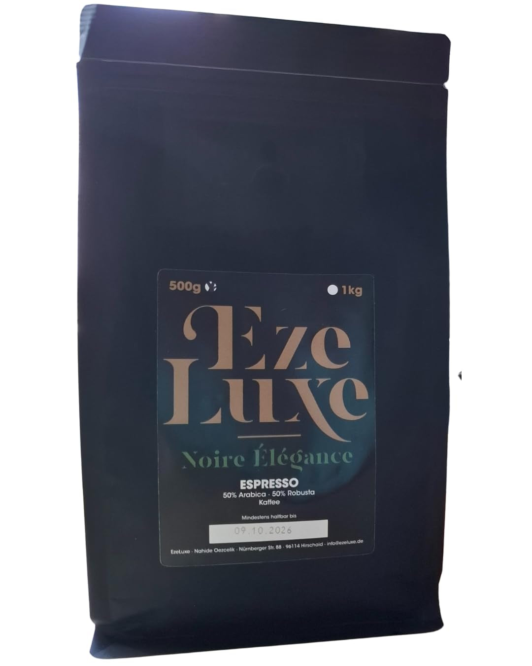 Káva Espresso Noire Elegance 500g – 50% Arabica a 50% Robusta z Brazílie a Indie – středně pražená, silná a krémová s hořkou čokoládou – intenzita 8 – vč. kávovar na espresso zdarma
