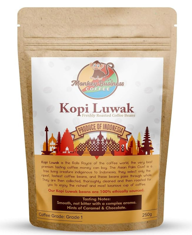 - Mletá divoká kávová zrna Kopi Luwak - 250 gramů (k dispozici jsou jiné hmotnosti a druhy zrn) - Etický zdroj ze zvířat ve volném výběhu (Indonésie)