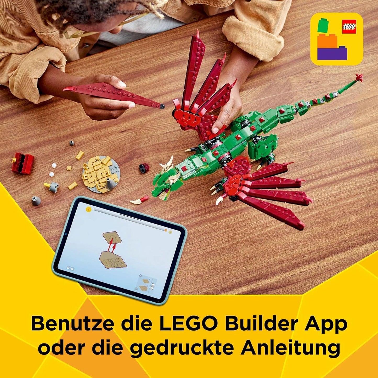 LEGO Creator 3v1 Zelený drak - Hračka - Promění se v mořského hada nebo Fénixe - Stavebnice zvířátek pro děti - Dárek pro chlapce a dívky od 9 let 31161 Stavebnice Besuche den LEGO-Store