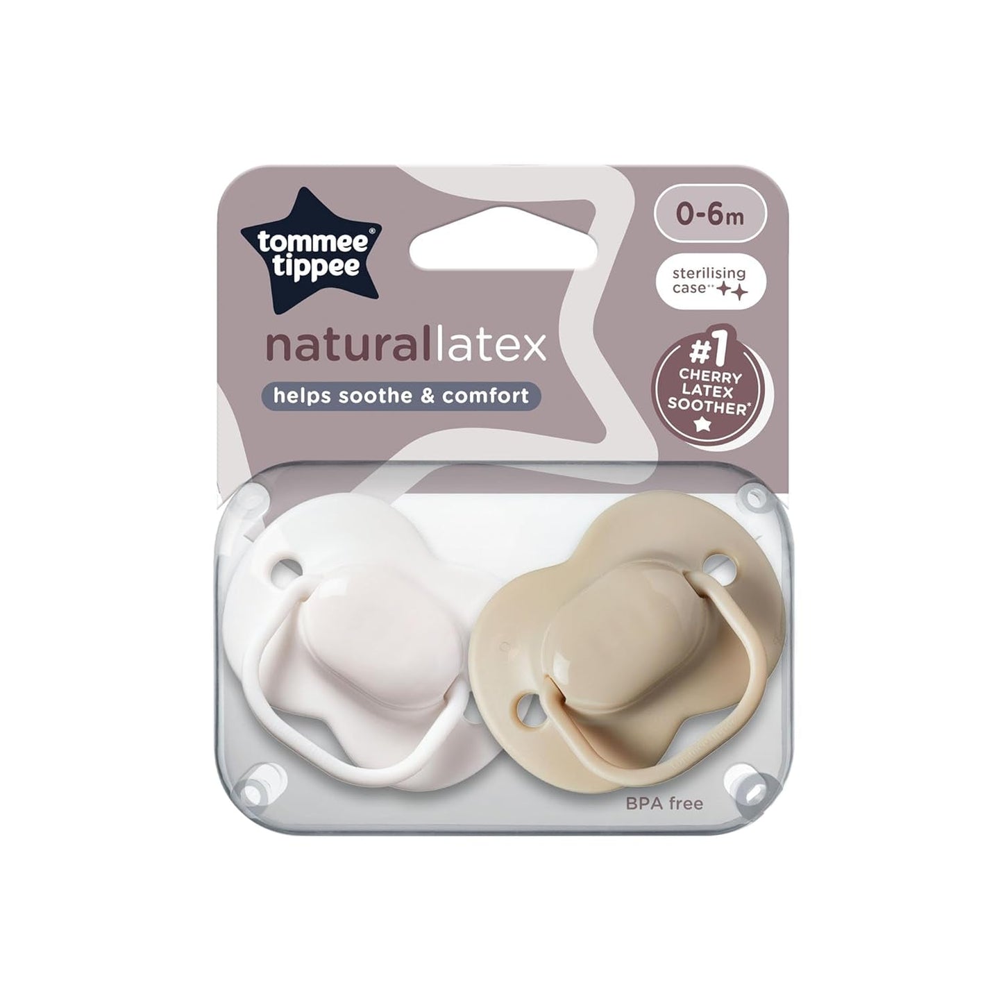Tommee Tippee Cherry Latexové dudlíky 0-6 měsíců 2 balení Dudlíky 100% přírodní latex sáčky