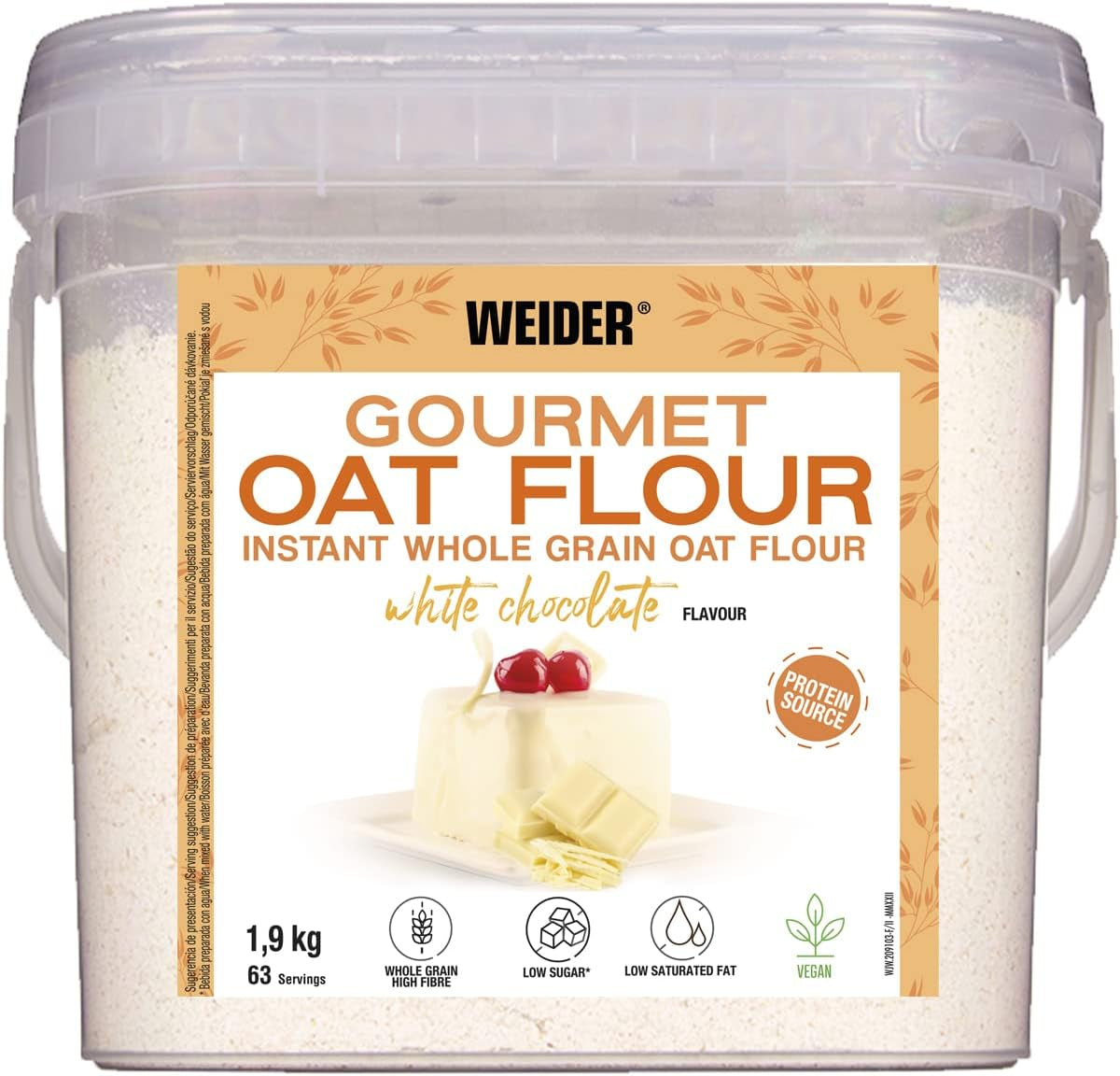 Weider Gourmet Oatmeal (1,9 kg) s příchutí brownie. Celozrnné ovesné vločky. Zdroj bílkovin s nízkým obsahem cukru.