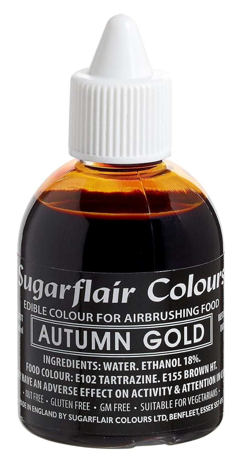 Sugarflair airbrush potravinářské barvivo zlaté zlaté jedlé tekuté potravinářské barvivo airbrush barvivo dortů Muffiny Poleva a zdobení dortů - 60 ml