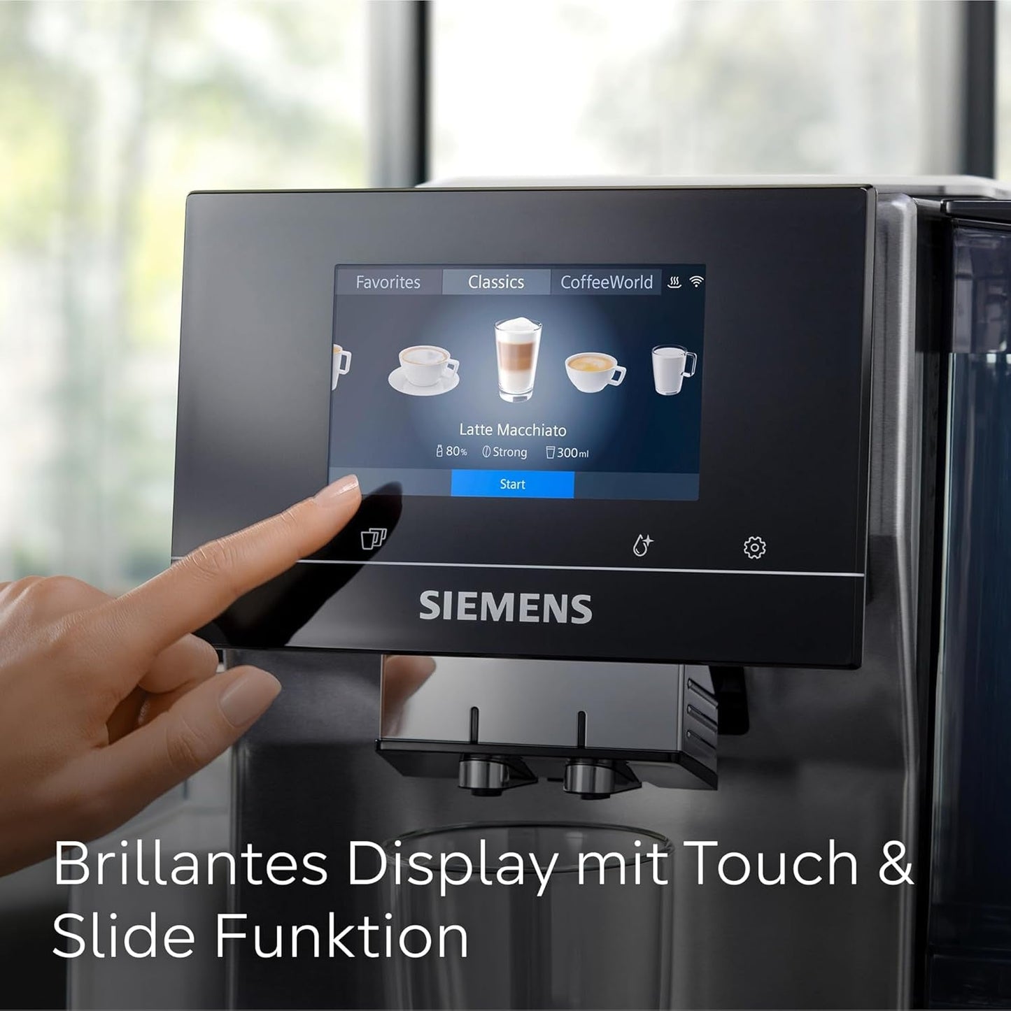 Siemens EQ700 plně automatický kávovar na espresso, velká barevná TFT obrazovka, 36 teplých a studených nápojů, studené vaření, funkce 2 šálků, ovládání aplikací, automatický čisticí systém, černá nerezová ocel, TQ717D03