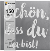 Koktejlové ubrousky HEKU 'Schön Dass Du Da Bist', 3 vrstvy, 25X25Cm, 150 kusů I Elegantní design I Ideální na oslavy I Prakticky zabalené