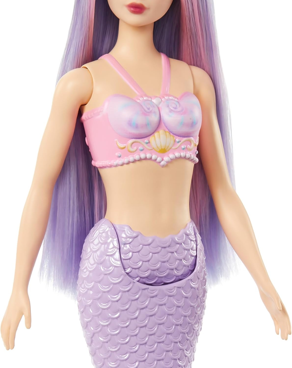 Panenka Barbie mořská víla s růžovými a lila ozdobnými vlasy a čelenkou, panenka s mušlí a levandulová panenka s modrým ocasem, panenky HRR06 Naty Shop