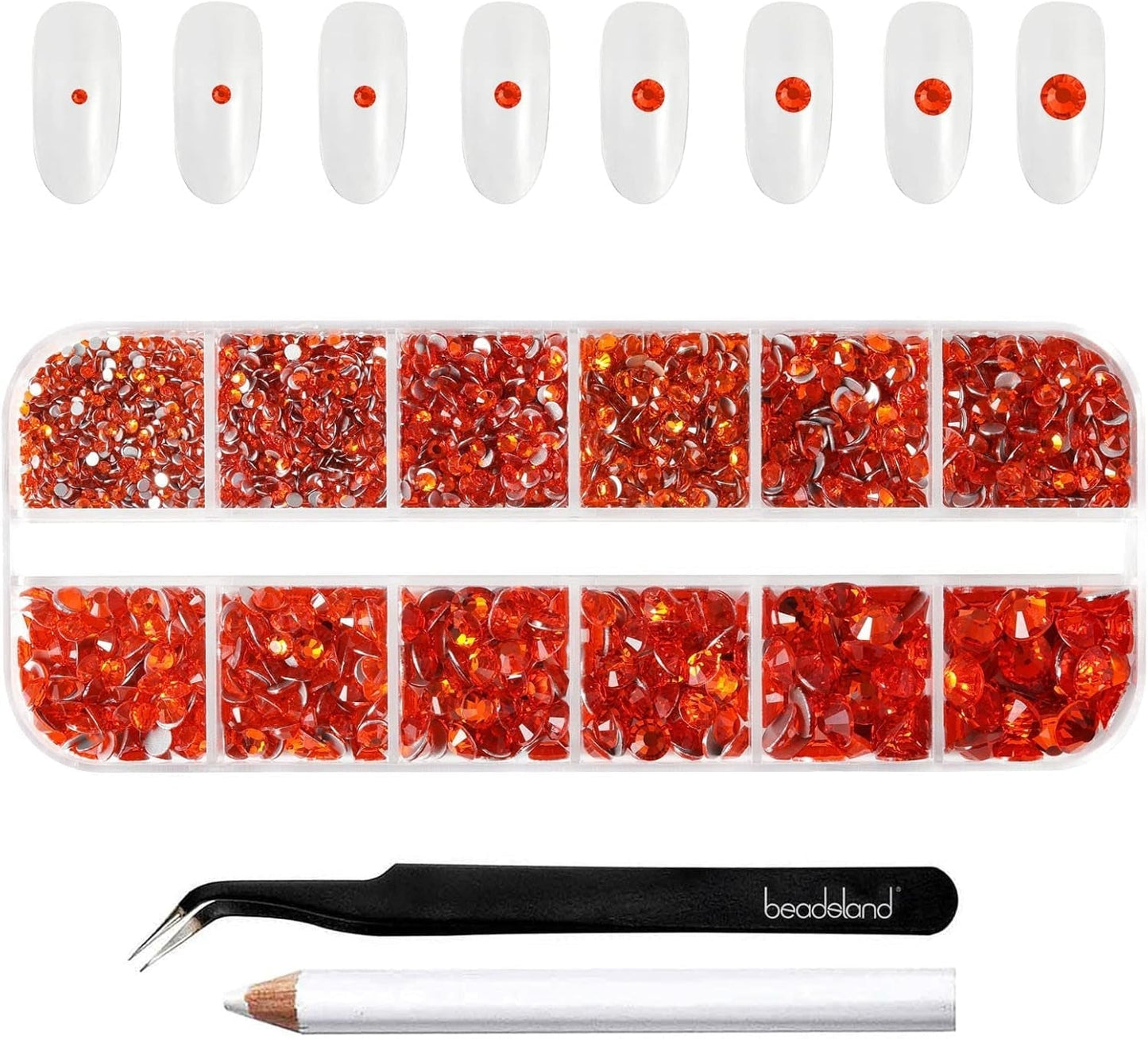 Beadsland 2500 ks Glas Nailart Strasssteine ​​​​Kristall Flatback Edelsteine ​​Runde, ​​Für Handwerk Gemischt 8 Größen SS4 ~ SS30 Mit Picking Pinzette Und Stift (Kristall Weiss)
