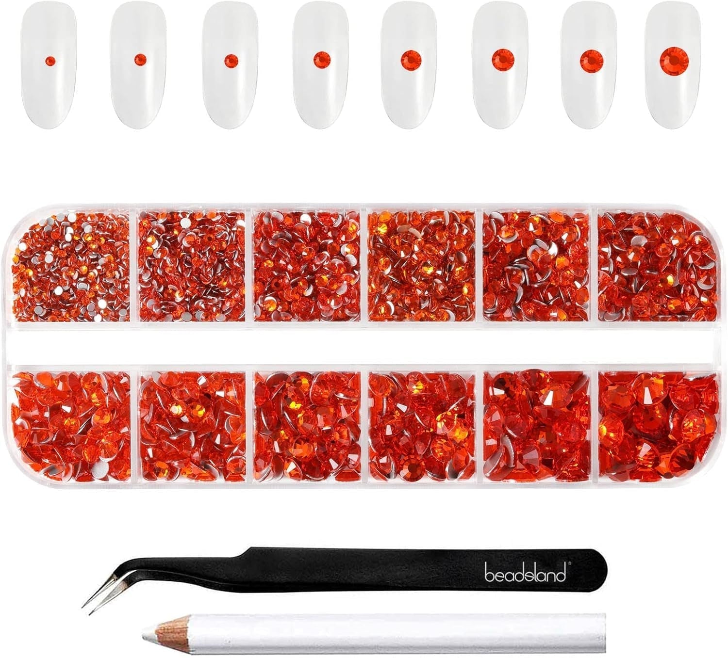 Beadsland 2500 ks Glas Nailart Strasssteine ​​​​Kristall Flatback Edelsteine ​​Runde, ​​Für Handwerk Gemischt 8 Größen SS4 ~ SS30 Mit Picking Pinzette Und Stift (Kristall Weiss)