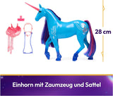 Unicorn River Unicorn Academy - 28 cm vysoký, originální jednorožec Isabel ze série Netflix, se skutečnou hřívou a ocasem, odnímatelnou uzdou a sedlem a kartáčem, pro děti od 4 let