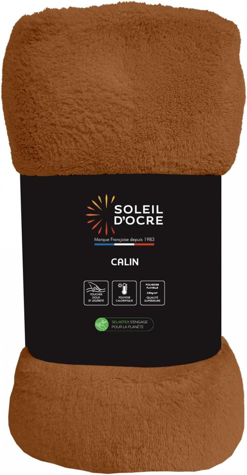 Soleil D'Ocre, flanelová deka, 220 X 240 Cm, Calin, hnědá Peřiny a přikrývky Naty Shop Orange 220 X 240 Cm