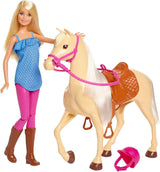 Panenka Barbie a hračka koně, jezdecké doplňky, obsahuje 1 panenku a 1 koně, vhodné jako dárek pro děti od 3 let, FXH13