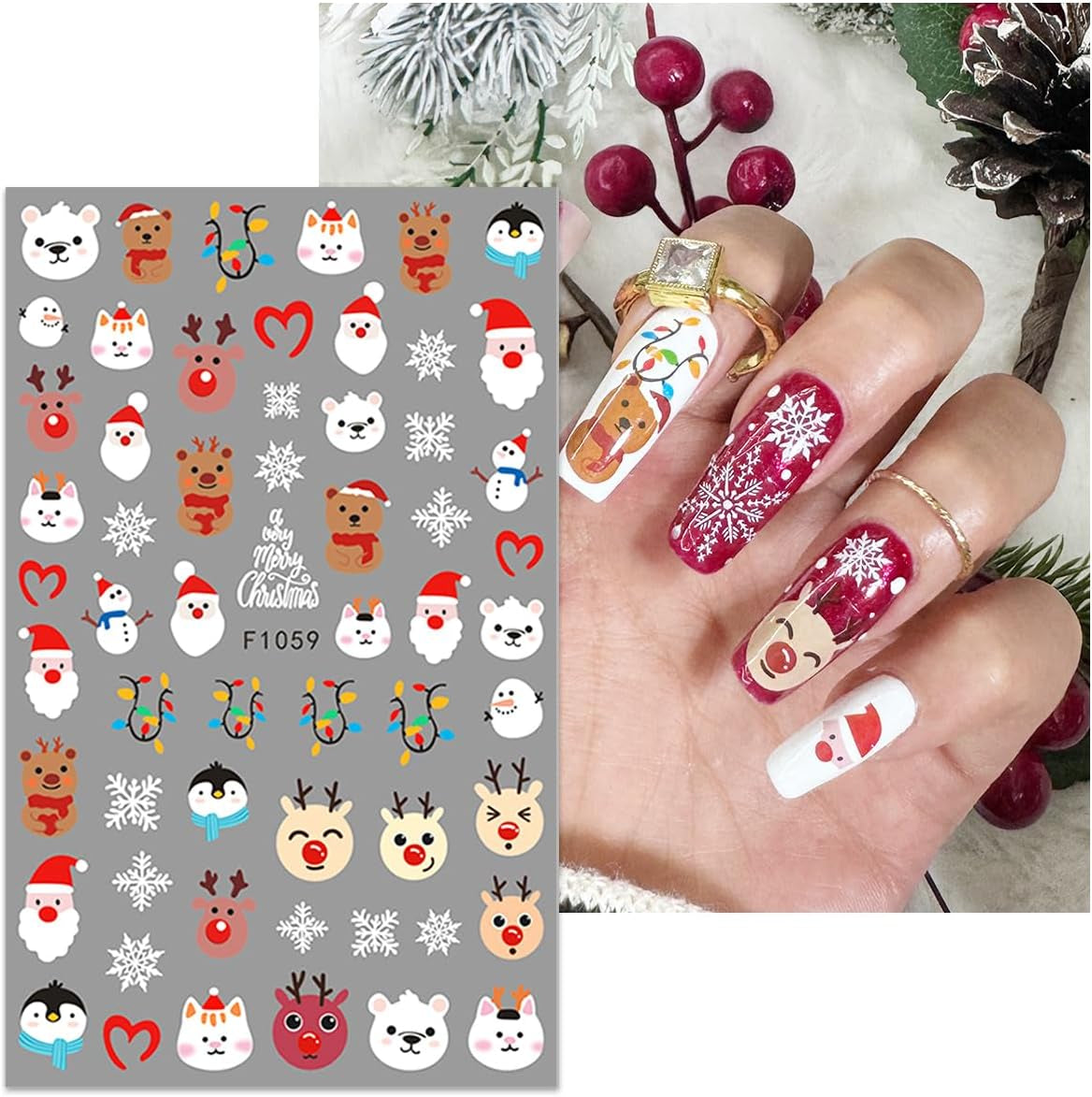JMEOWIO Nagelsticker Weihnachten 10 Blatt Nail Art Sticker Selbtklebend Nagelaufkleber Schneeflocke Winter Urlaub Süß Dekoration Nageldesign Zubehör