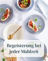 Sada keramického nádobí pro 6, Hygge, 24 kusů. VÍTĚZ TESTU Zasněná skandinávská kamenina Sada mís a talířů Večerní servis pro 6 sad nádobí Pure Living v šedomodré barvě