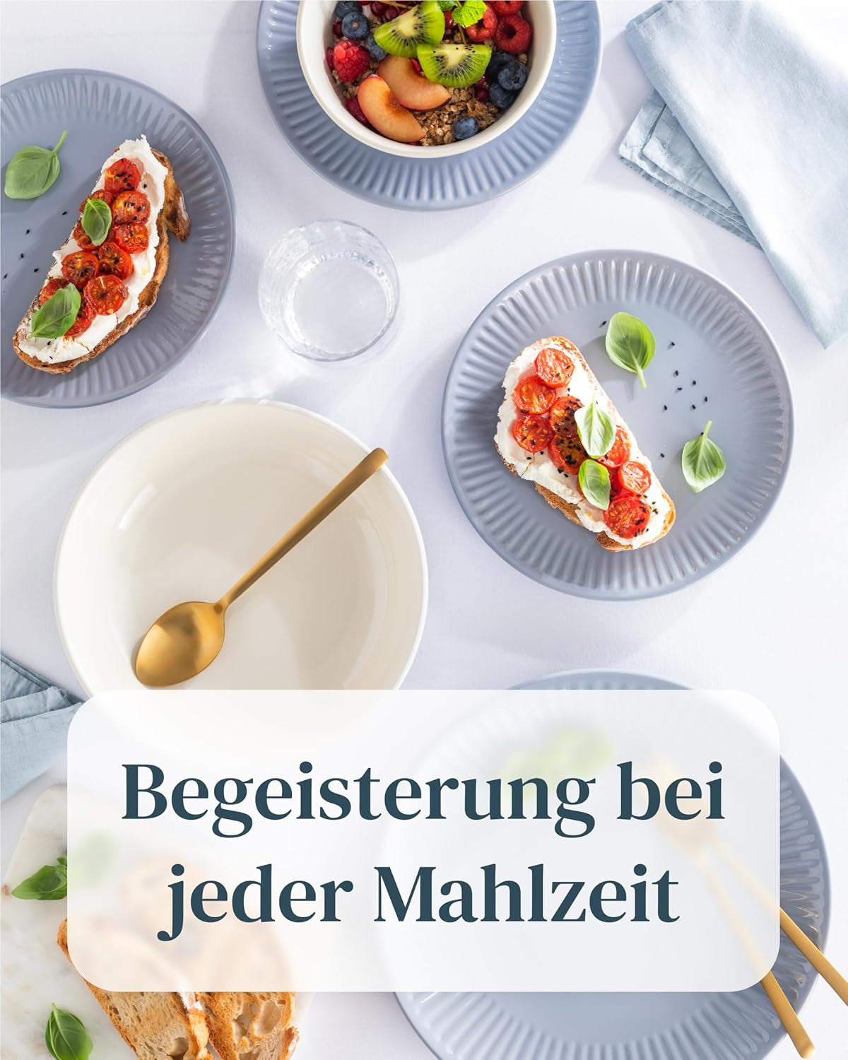 Sada keramického nádobí pro 6, Hygge, 24 kusů. VÍTĚZ TESTU Zasněná skandinávská kamenina Sada mís a talířů Večerní servis pro 6 sad nádobí Pure Living v šedomodré barvě
