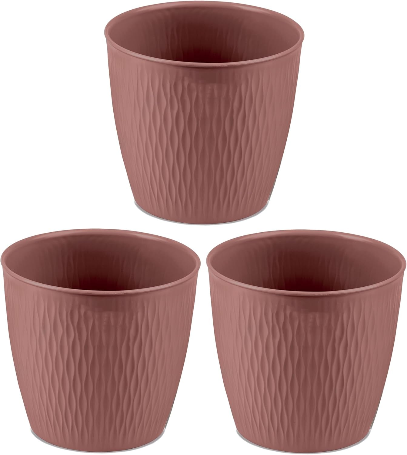 Sada 5 hnědých květináčů, průměr 16 cm - Pevné plastové květináče - Dekorativní květináč s možností odvodnění - Elegantní květináč pro vnitřní i venkovní použití