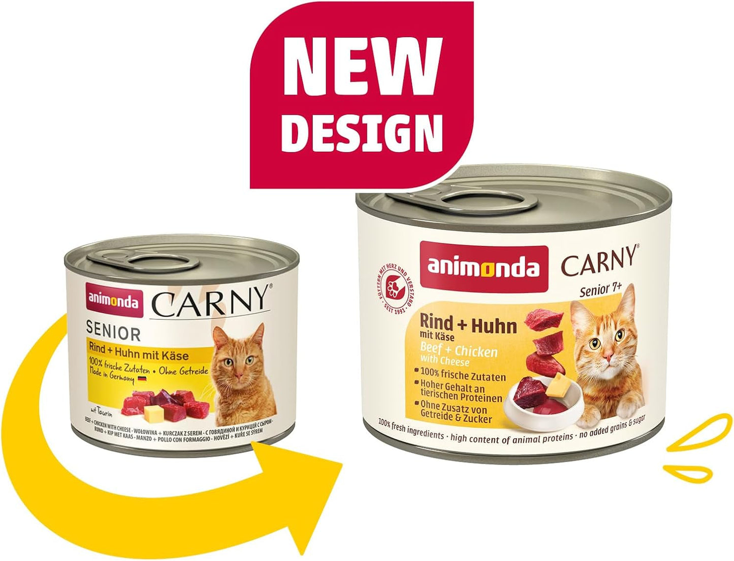 Animonda Carny Senior Mokré krmivo pro kočky s hovězím + kuřecím masem + sýrem (6 x 200 g), vlhké krmivo bez obilovin a cukru pro kočky od 7 let, s čerstvými a masitými přísadami