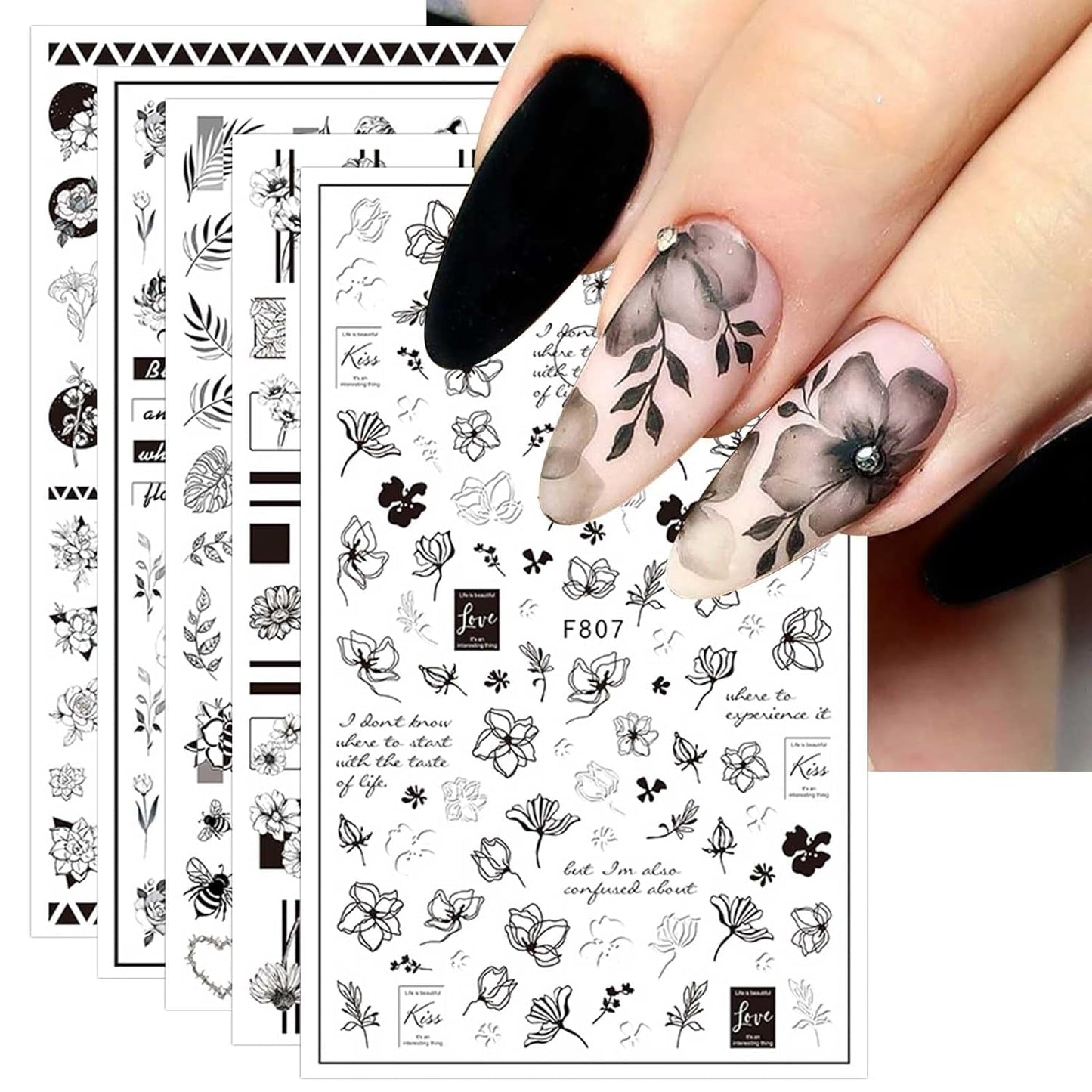 JMEOWIO Nálepka na nehty Frühling Blumen 10 Blätter Nagelaufkleber Selbtklebend Nail Art Dekorace Nageldesign Zubehör Für Frauen Mädchen
