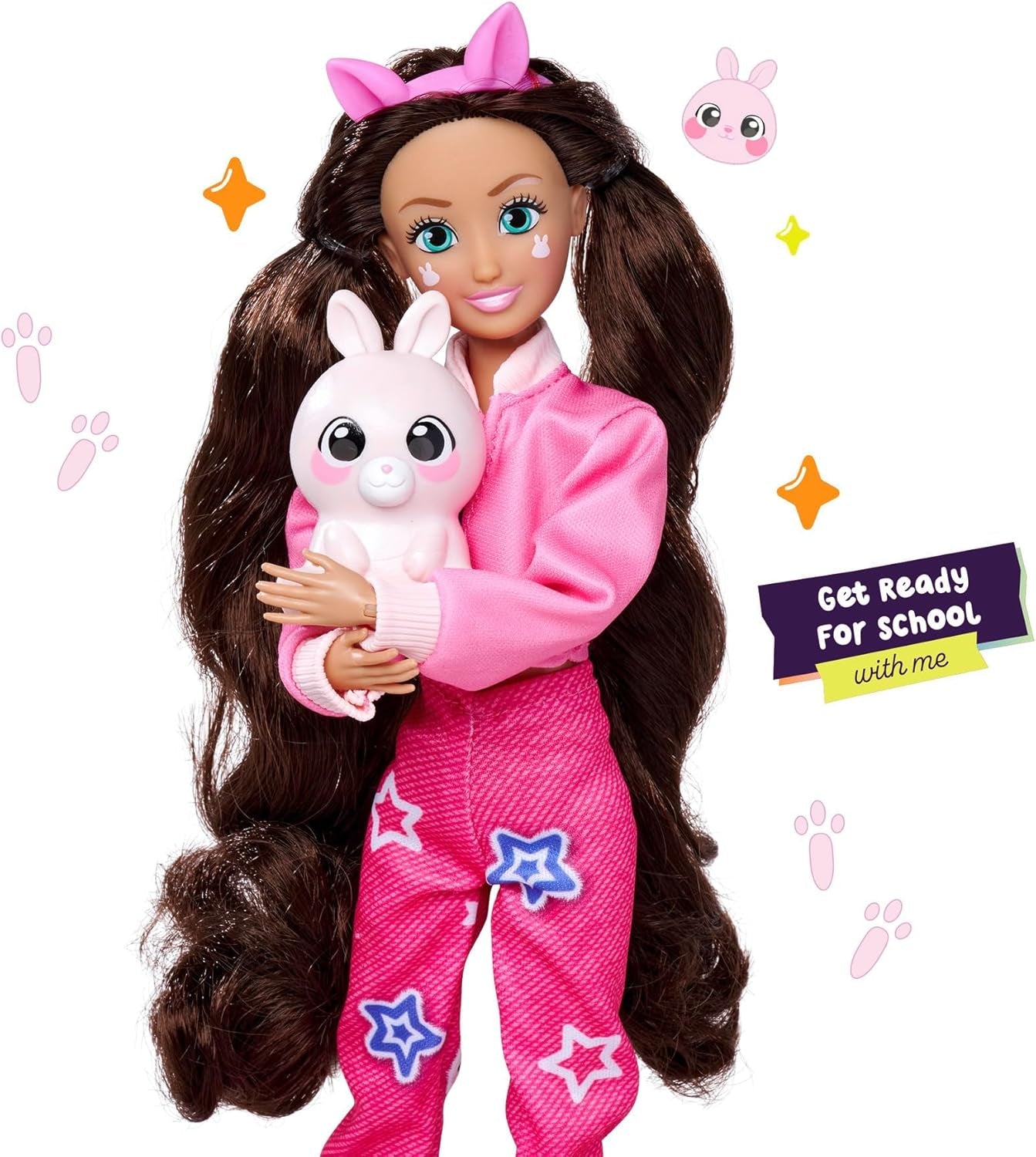 Simba 105953975 - Kawaii Hi Dress-Up Panenka Lucy (26 cm) - Kloubová kadeřnická panenka, králičí panenka s dlouhými vlasy a doplňky Hračka pro 4 roky a více
