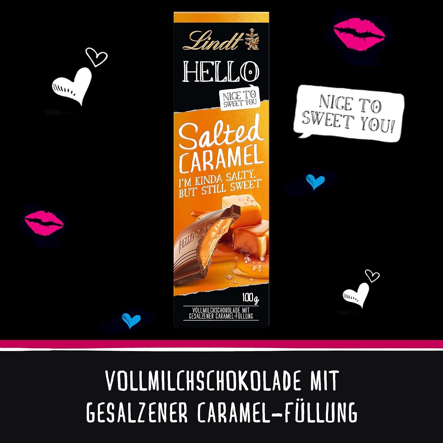 HELLO Slaná karamelová čokoláda | Tyčinka 100g | Mléčná čokoláda s náplní ze slaného karamelu | Čokoládová tyčinka | Čokoládový dárek (balení 5 ks)