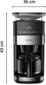 Krups Espresso kávovar KM8328 mletí s mlýnkem | 24hodinový časovač | Nádoba na obilí 180 g | Kapacita 1,25 l až pro 15 šálků kávy | Funkce automatického vypnutí | 3 nastavení mletí | Černý