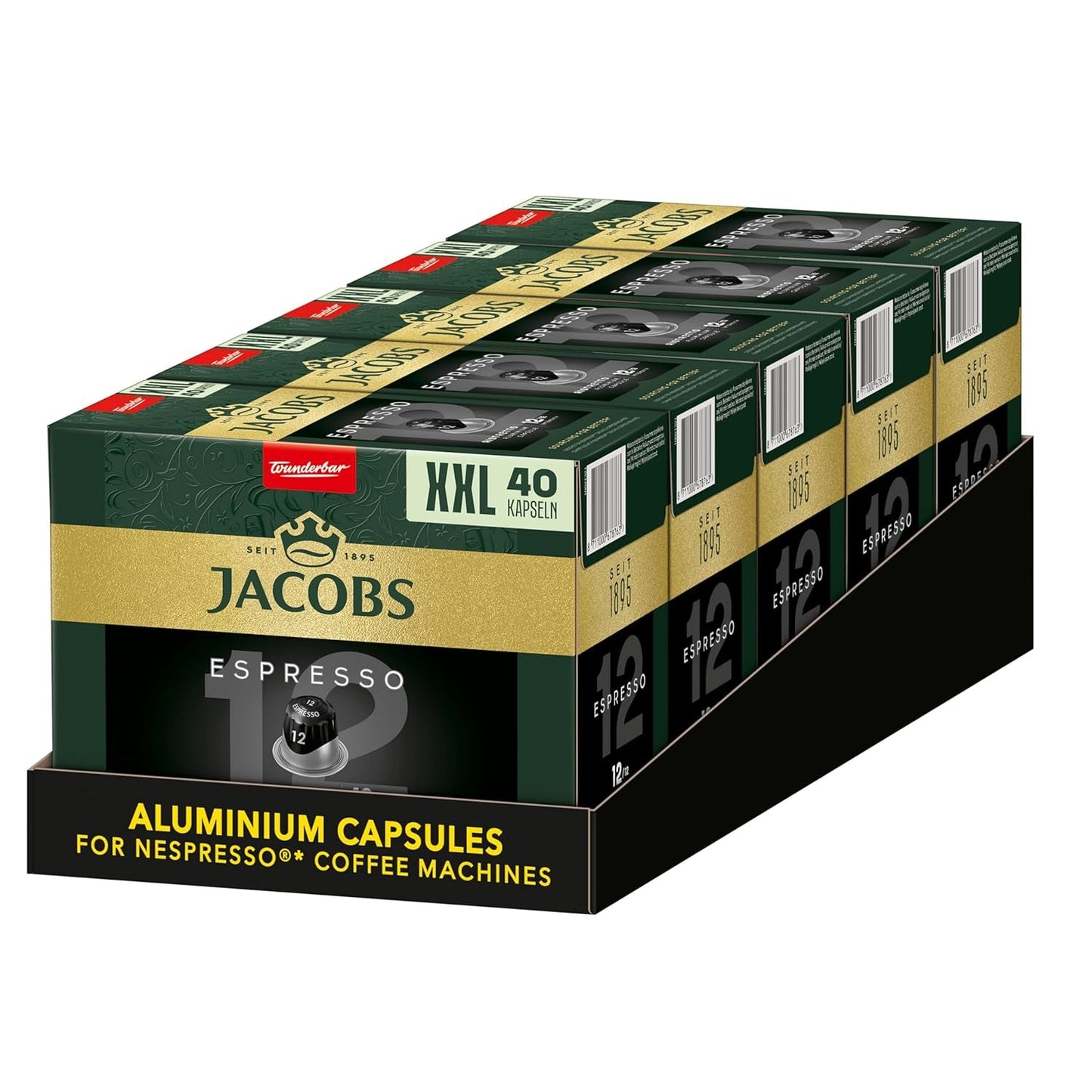 Jacobs Kaffeekapseln Espresso Ristretto, Megapack XXL, Intensität 12/12, 5 x 40 Getränke, kompatibilní s Nespresso* Kaffee Kapseln, 200 Kapseln