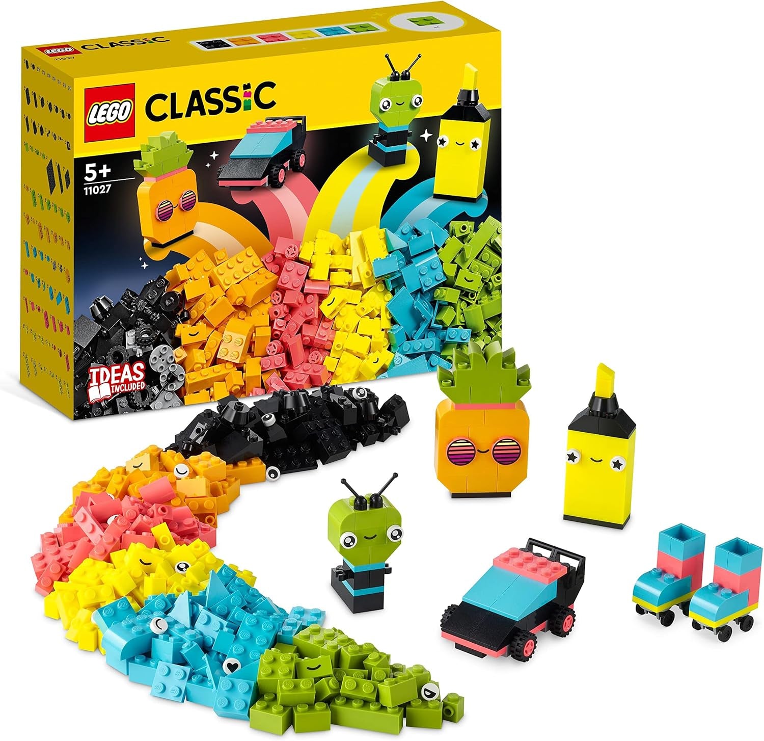 LEGO 11027 Classic Neon Kreativní stavebnice, Stavebnice, Stavebnice s modely: auto, ananas, mimozemšťan, kolečkové brusle, figurky a další, pro děti od 5 let Stavebnice Besuche den LEGO-Store Single
