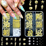 Nail Charms,6 Boxen Gold Silver Nagel Charms 3D Gold Bogen Stern Art Dekoration+6200 Strassstein ​​Bunt Steine ​​​​AB Perlen Diamanten, 3D Legierung Bow Nail Gems Nagel Deko Für Frauen Nagel (6-A)