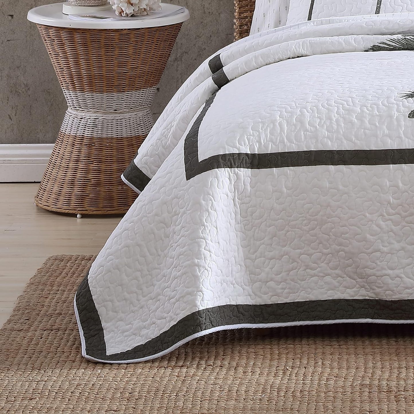 Tommy Bahama Palm Island Collection | Přikrývka – 100% bavlna, oboustranná, měkká a prodyšná, předepraná pro extra měkkost, královská postel, šedá Přikrývky a přikrývky Naty Shop