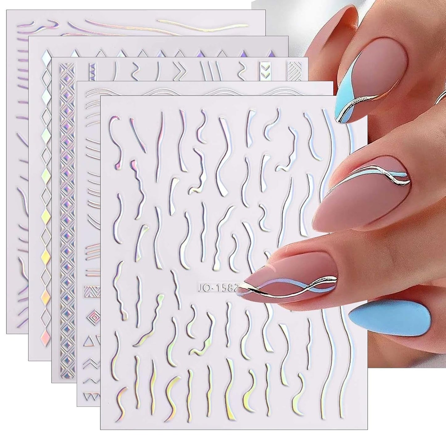 JMEOWIO Nálepka na nehty Aurora 12 Blatt Nálepka na nehty Selbtklebend Nagelaufkleber Holografisch Dekoration Nageldesign Zubehör