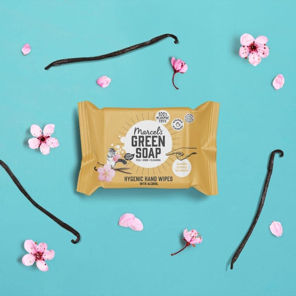 Marcel's Green Soap Ruční vlhčené ubrousky 60 Pack - Vanilka & Cherry Blossom - Rostlinné - Bio