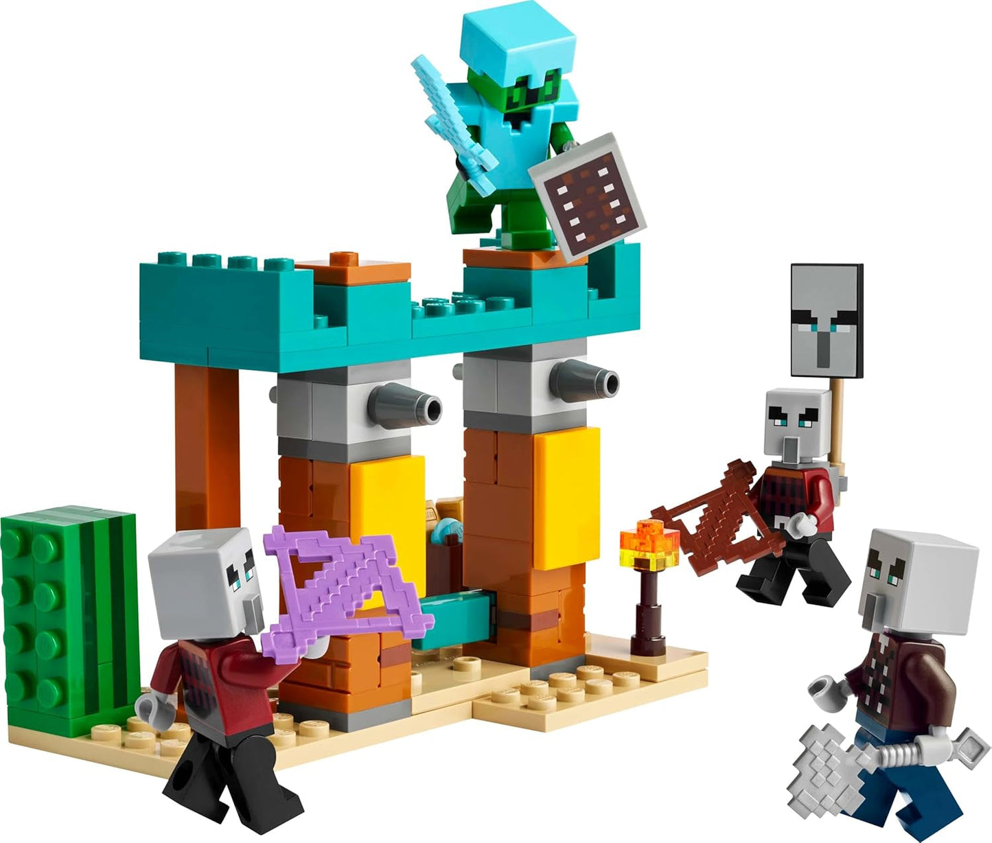 Sada videoher LEGO Minecraft The Illager Desert Patrol pro děti, minihračka Outpost a tři minifigurky včetně plundráře, sluhy a kaktusového rytíře 21267 stavebnic Besuche den LEGO-Store