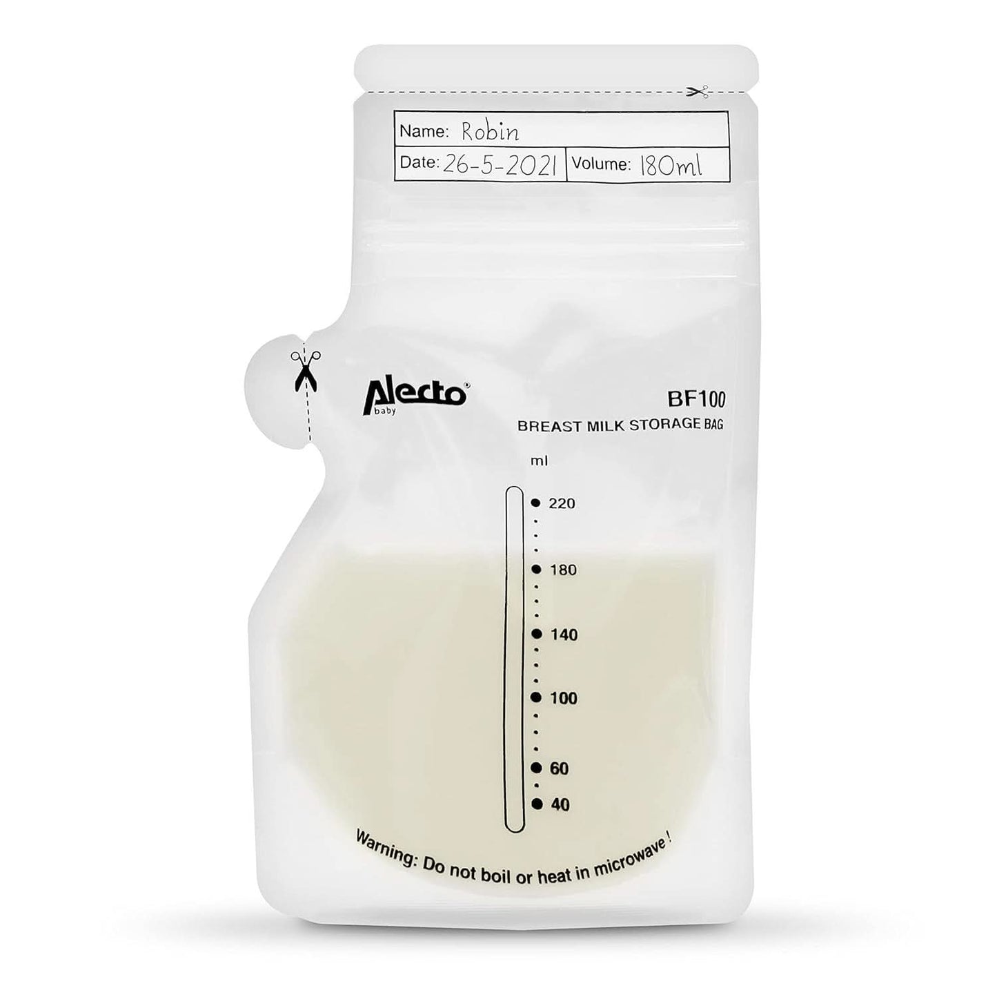 BF100 Úložný sáček na mateřské mléko - Sáček na mateřské mléko - objem 220 ml - 100 kusů - Průhledné doplňky pro potraviny a kojení Bebe Naty Shop