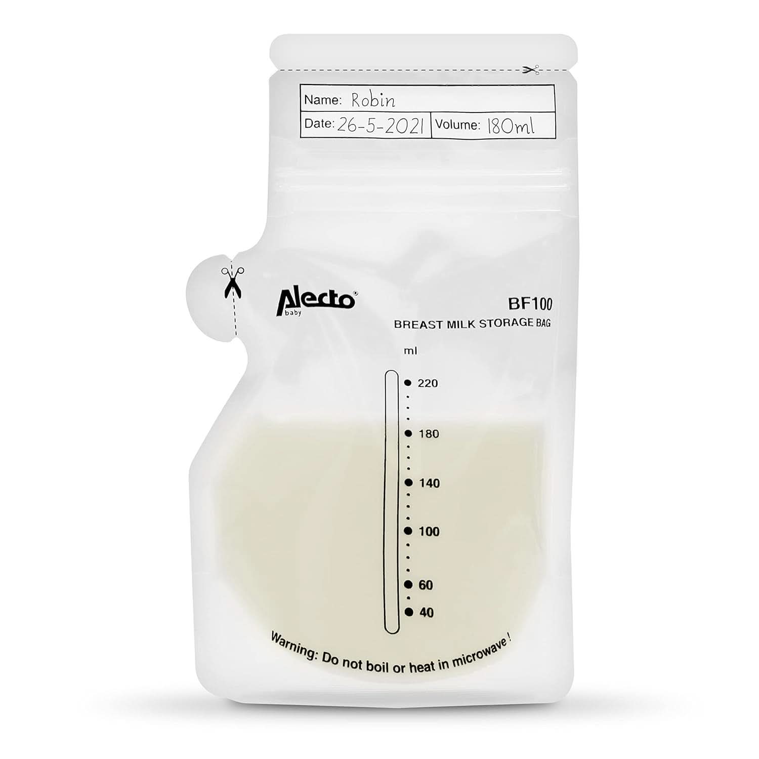 BF100 Úložný sáček na mateřské mléko - Sáček na mateřské mléko - objem 220 ml - 100 kusů - Průhledné doplňky pro potraviny a kojení Bebe Naty Shop