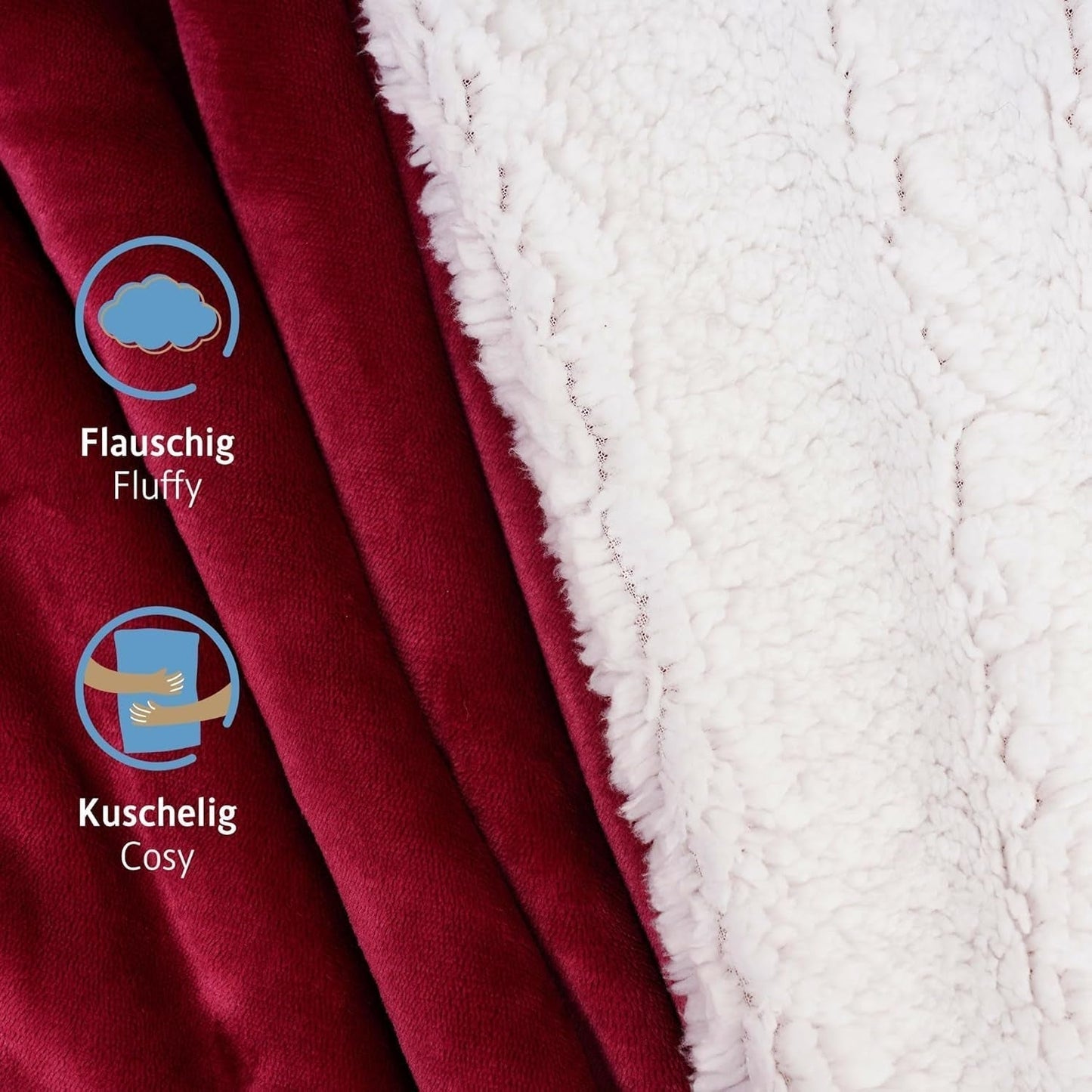 Komfortec útulná deka 150X200 Cm, Öko-Tex certifikovaná chlupatá deka, hřejivá sherpa deka na pohovku, silná deka na pohovku, vínová Postele a přikrývky Besuche den Komfortec-Store