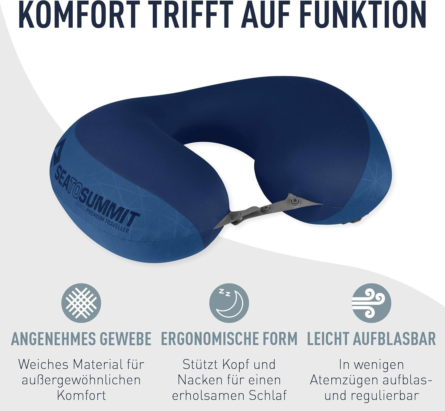 Sea to Summit - Eros Premium bederní opěrný polštář - Nafukovací opěrný polštář - Zádový reliéf - 50D Polyesterový materiál - Kompaktní cestovní taška - Servis, cestování a výlety autem - Námořnická modř - 93 g