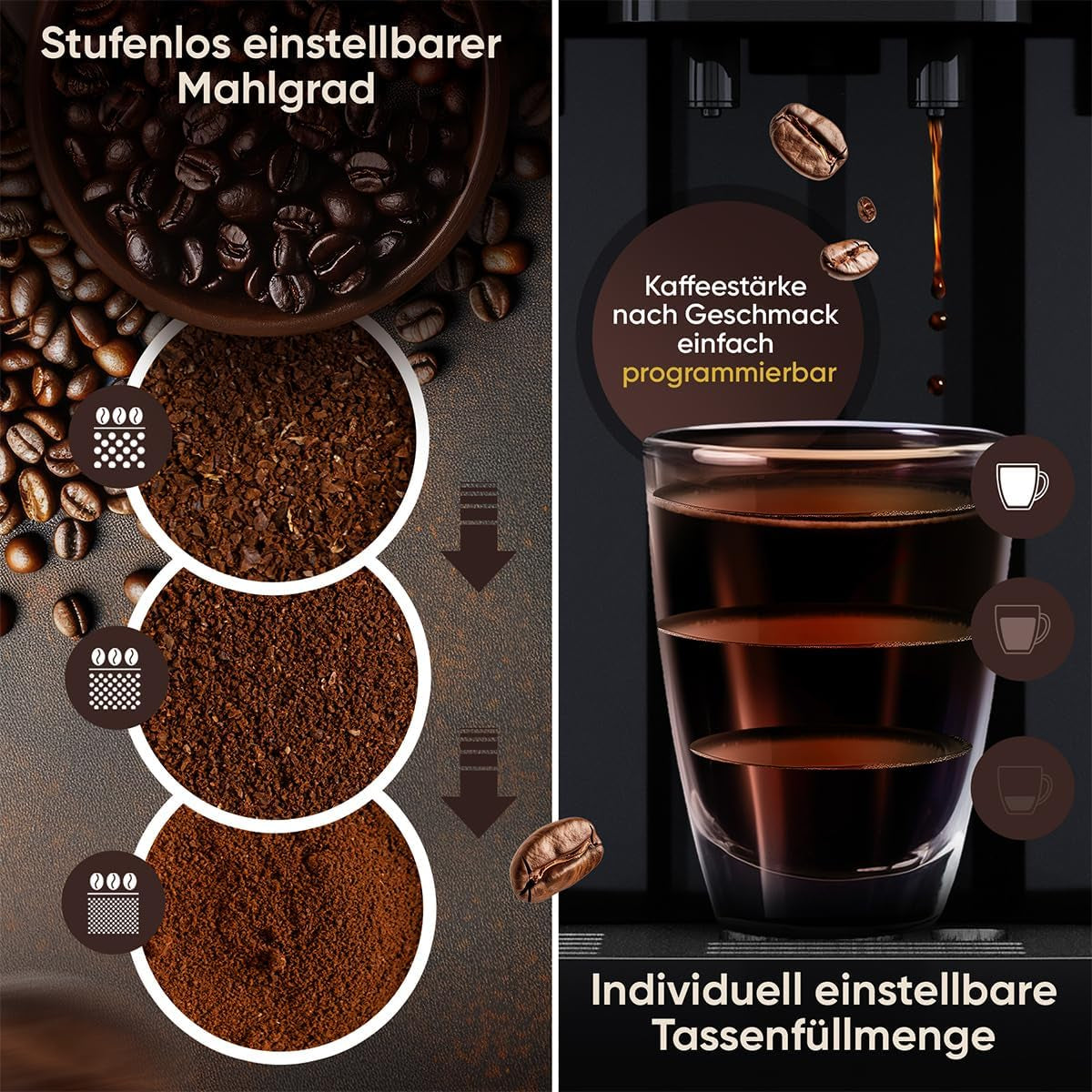 Plně automatický espresso kávovar ProfiCook® s napěňovačem mléka na cappuccino | Kuželový mlýnek | s funkcí ohřevu šálků | Italská profesionální pumpa | Dotykový displej | Espresso | PC KAV 1281