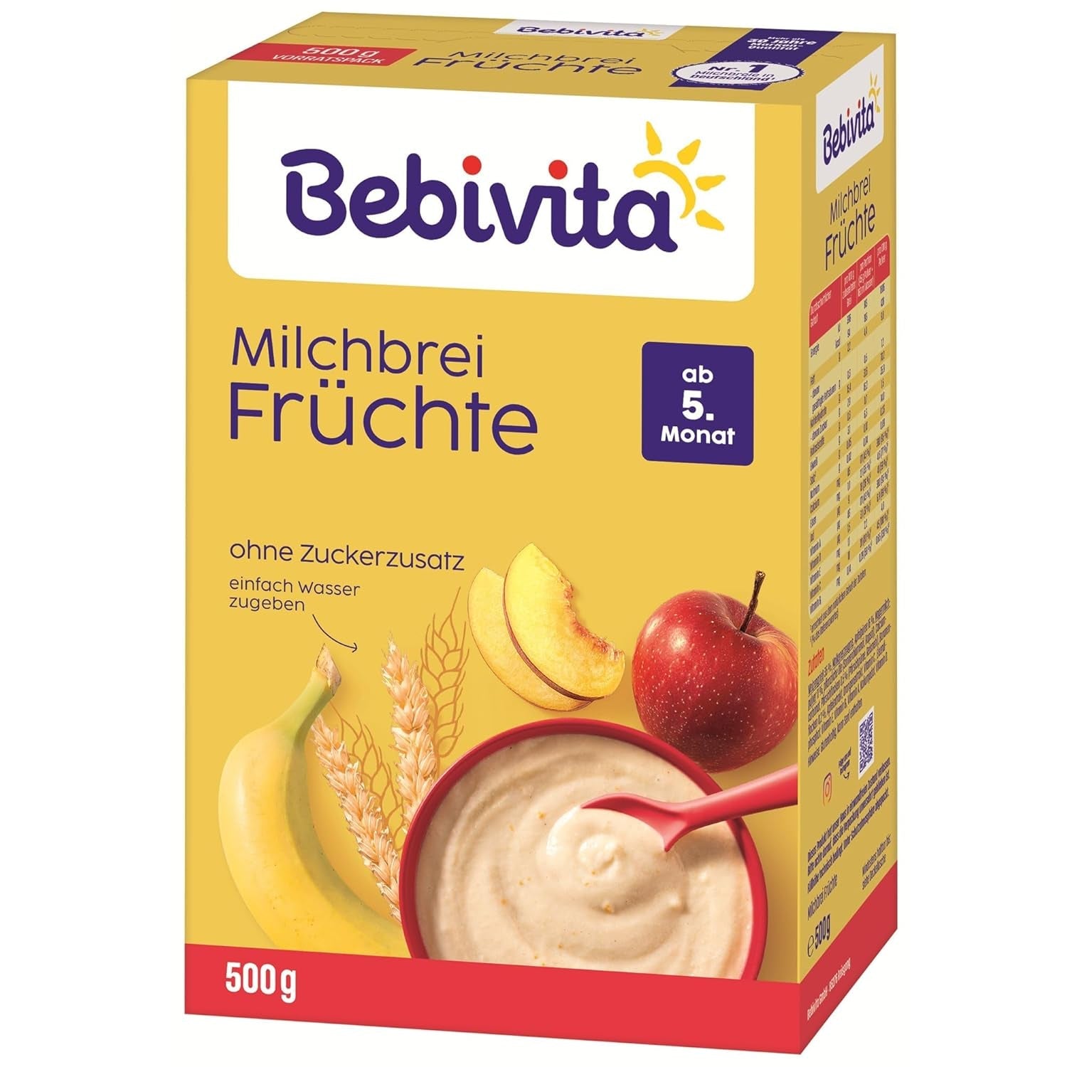 Mléčná kaše s ovocem (4x500g), od 5 měsíců, bez přidaného cukru, s cennými minerály a vitamíny, velmi zasytí