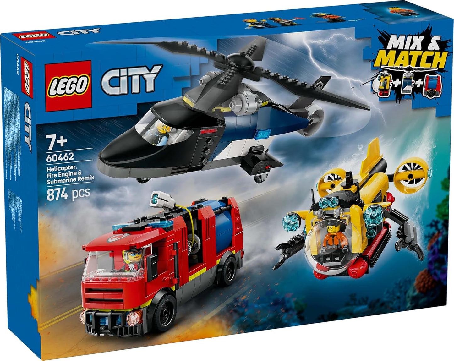 Kombinovaná sada LEGO City s helikoptérou, lvím autem a ponorkou a 3 minifigurkami - sestavitelná autíčka pro chlapce a dívky od 7 let - dárek k narozeninám a svátku 60462 Stavebnice Besuche den LEGO-Store