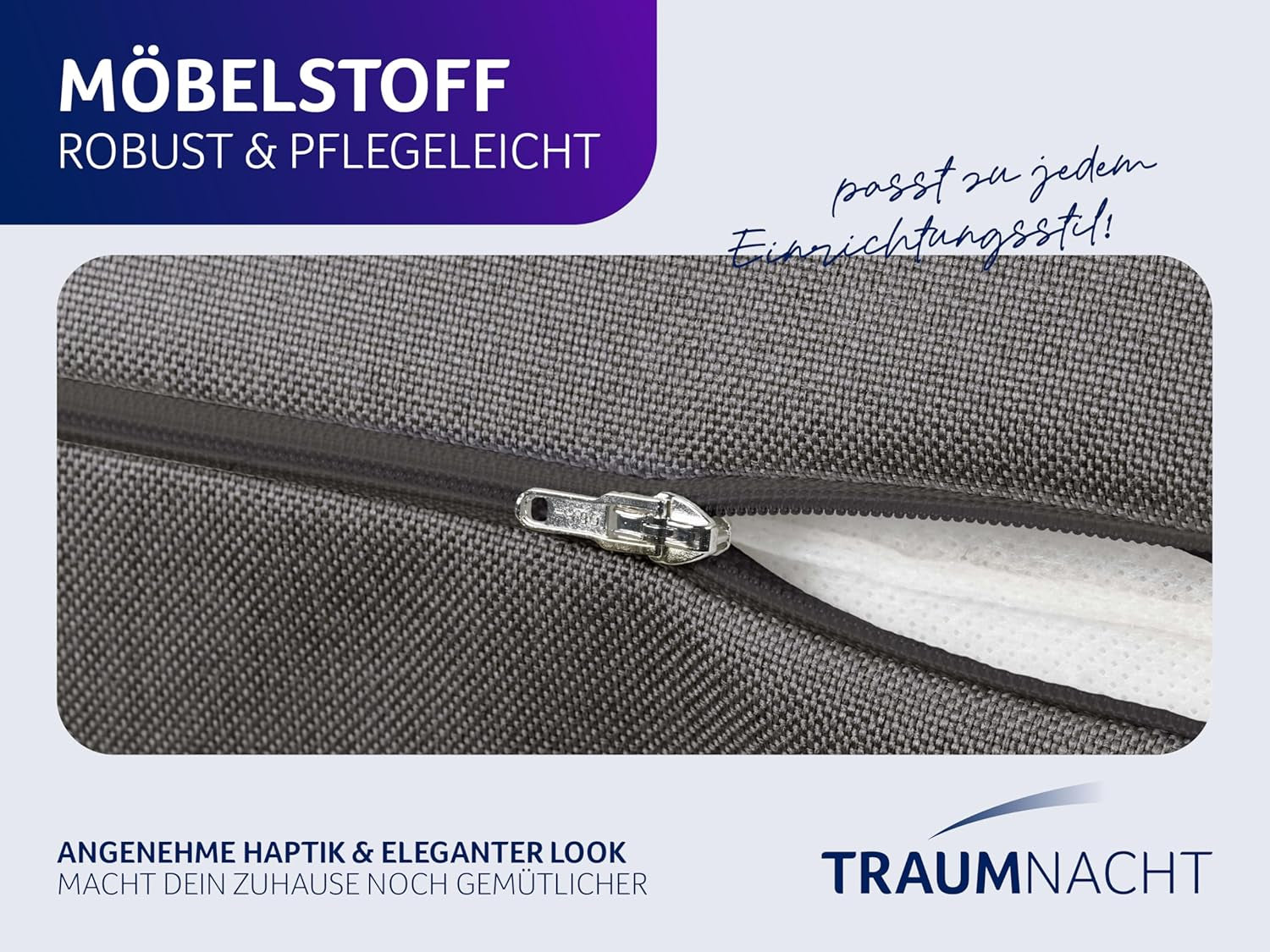 Polštář na čtení Traumnacht Cozy Back Cushion, 70 x 40 cm tmavě šedý, snímatelný a pratelný potah ze 100% polyesteru, praktická boční kapsa, certifikováno Oeko-Tex, vyrobeno podle německých norem kvality