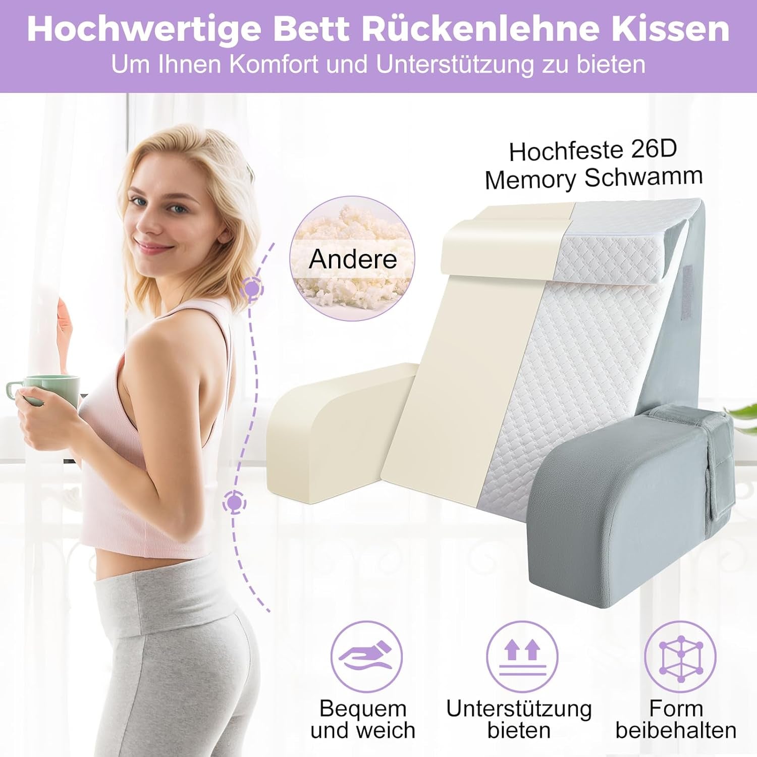 Velký polštář na čtení s madlem, pěna s vysokou hustotou, ergonomický polštář na záda, područky, opěrka krku a hlavy, sklápěcí podsedák na spaní, hraní, sledování televize, na postel a pohovku
