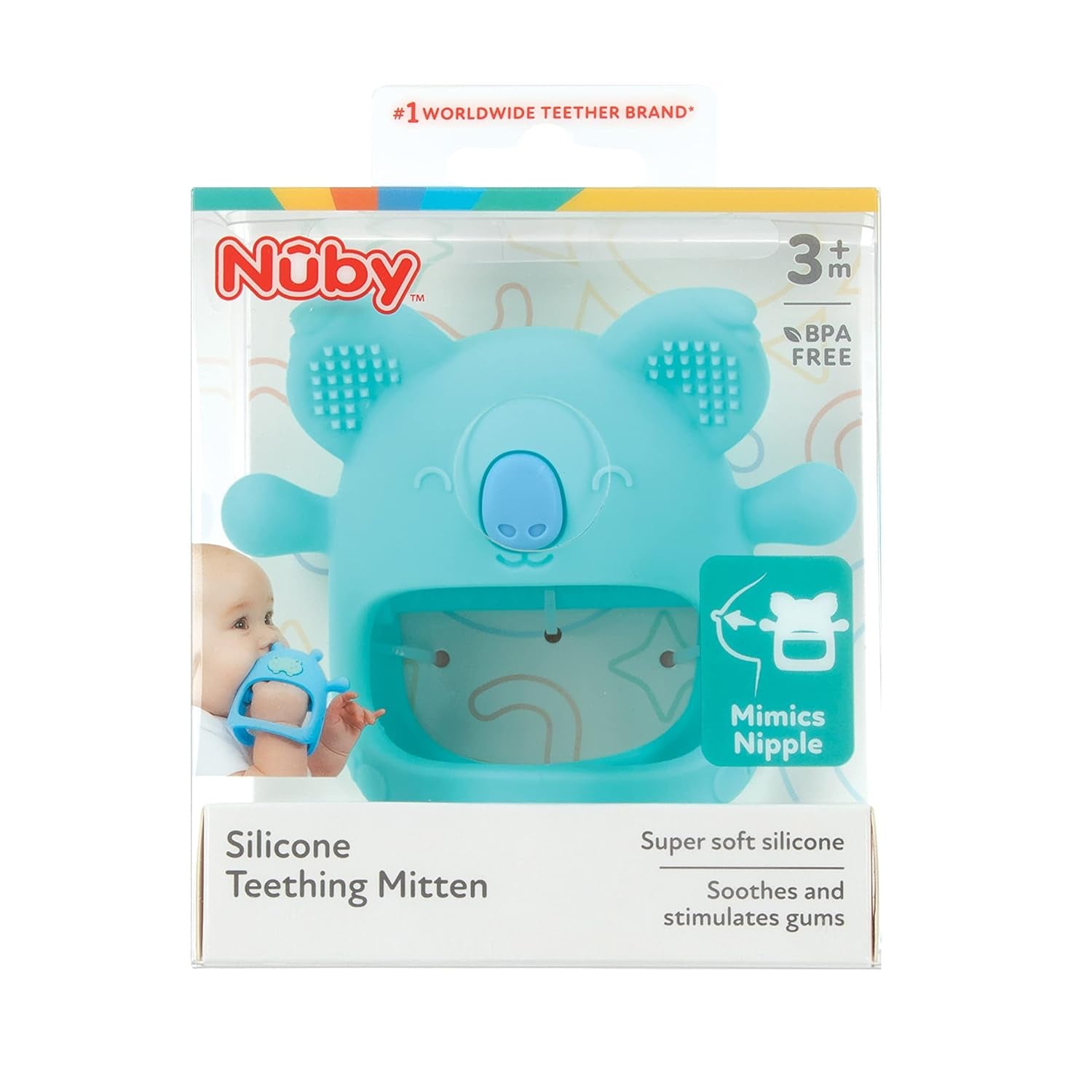 Nuby - silikonová dentální rukavice, BPA Free, modrá koala, 3 měsíce a více